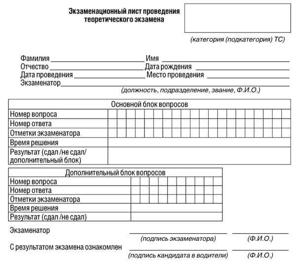 купить лист сдачи теоретического экзамена ПДД в Сергиеве Посаде